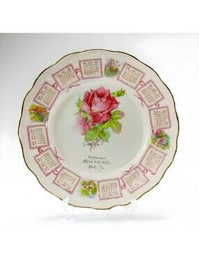 1908 Noritake Porcelain Calendar Plate with Pink Rose Design